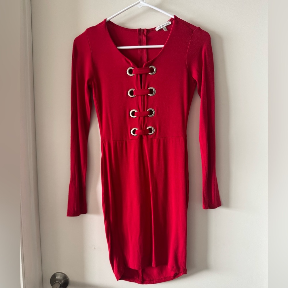 Charlotte Russe Long Sleeved Lace-up Jersey Dress